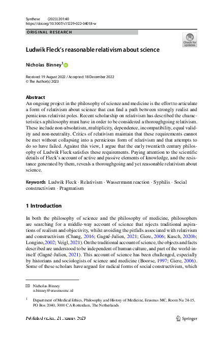 (PDF) Ludwik Fleck’s reasonable relativism about science | Nicholas ...