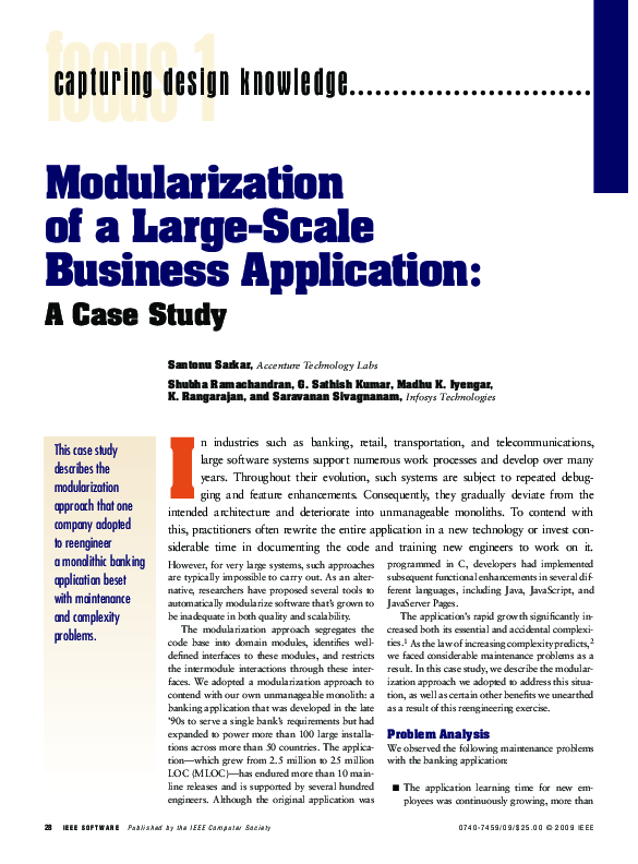 (PDF) Modularization of a Large-Scale Business Application: A Case Study