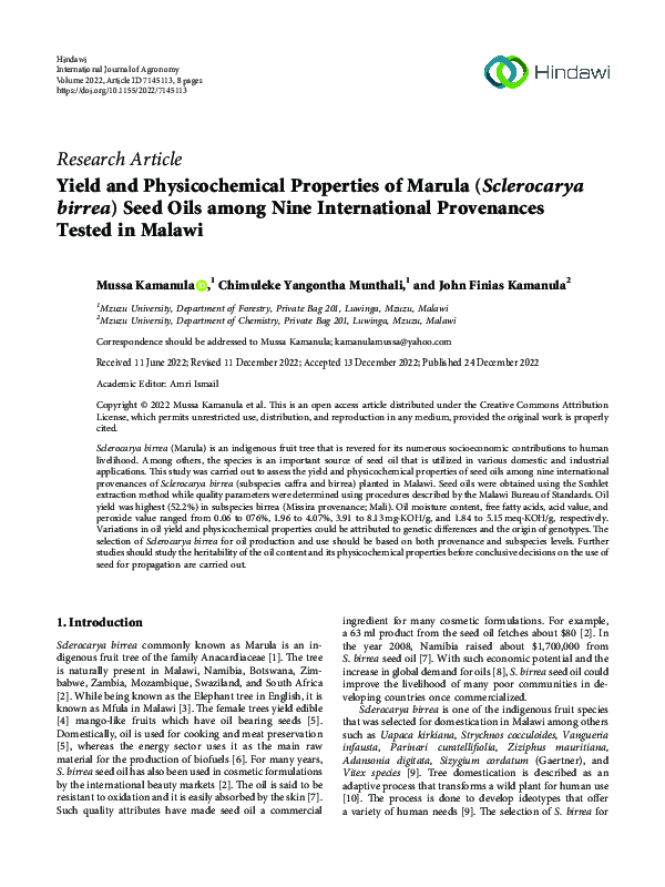 (PDF) Yield and Physicochemical Properties of Marula (Sclerocarya ...