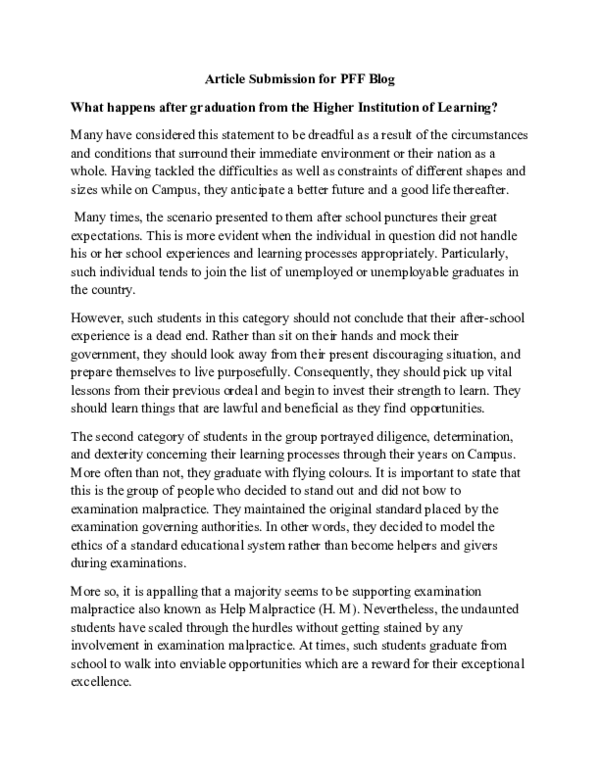 (DOC) What happens after graduation from the Higher Institution of ...