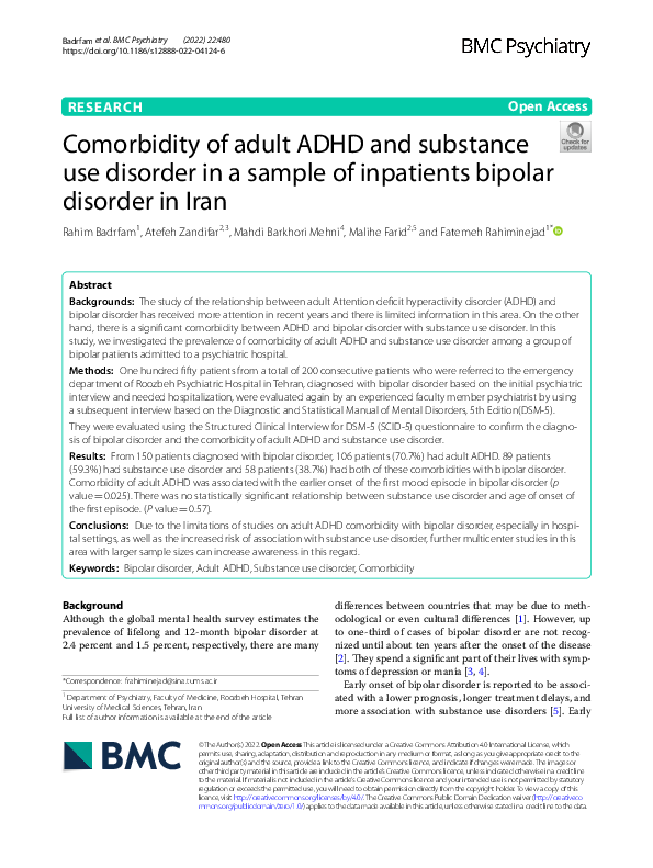 (PDF) Comorbidity of adult ADHD and substance use disorder in a sample ...