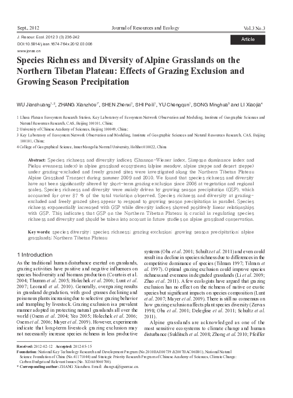 (PDF) Species Richness and Diversity of Alpine Grasslands on the ...