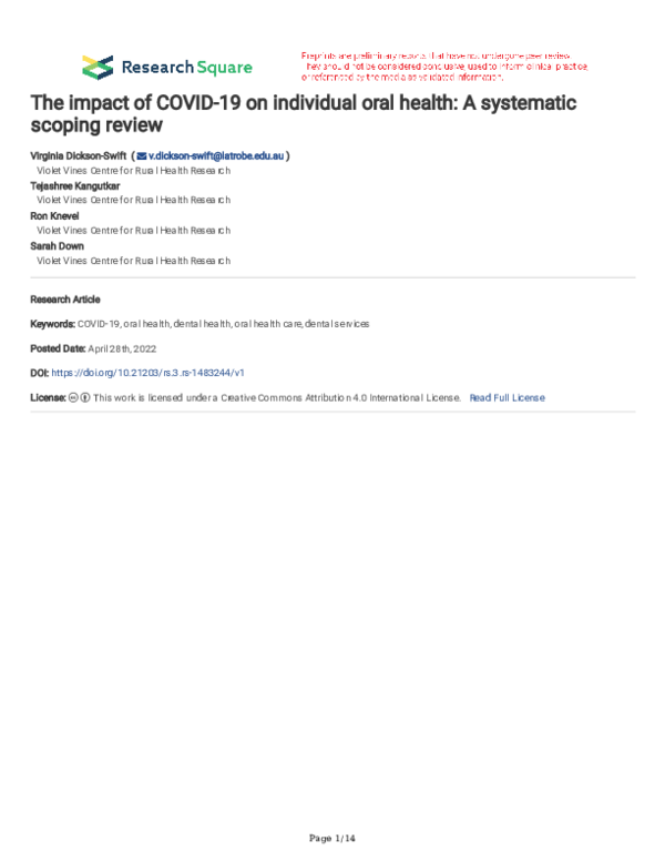 (PDF) The impact of COVID-19 on individual oral health: A systematic ...