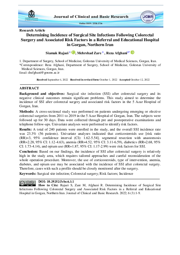 (PDF) Determining Incidence of Surgical Site Infections Following ...