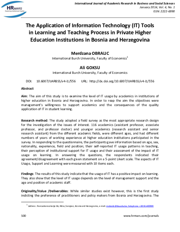 (PDF) The Application of Information Technology (IT) Tools in Learning ...