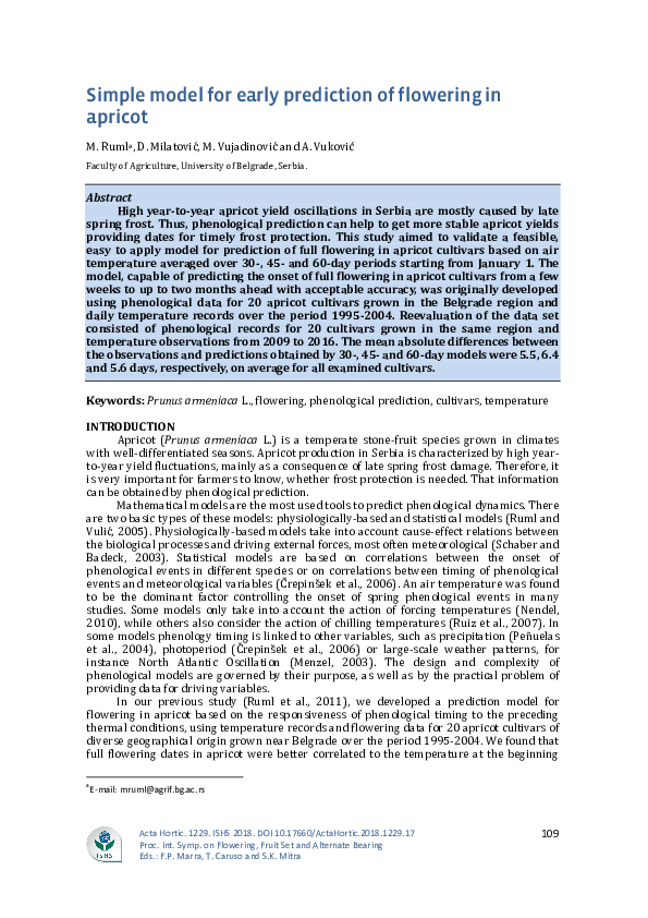 (PDF) Simple model for early prediction of flowering in apricot