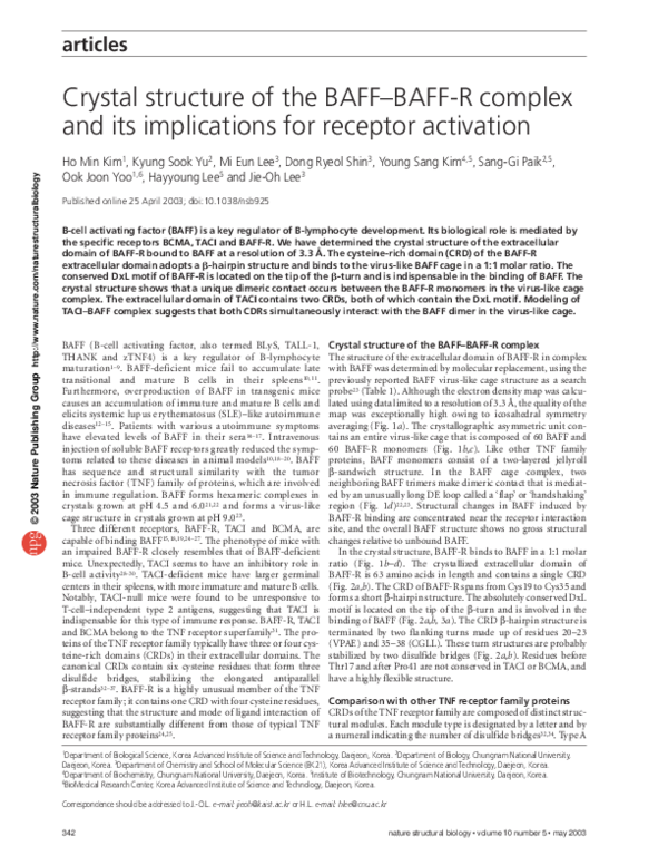 (PDF) Crystal structure of the BAFF–BAFF-R complex and its implications ...