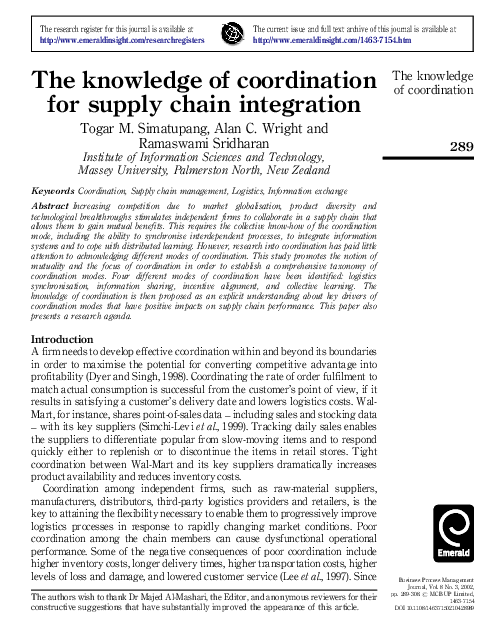 (PDF) The knowledge of coordination for supply chain integration