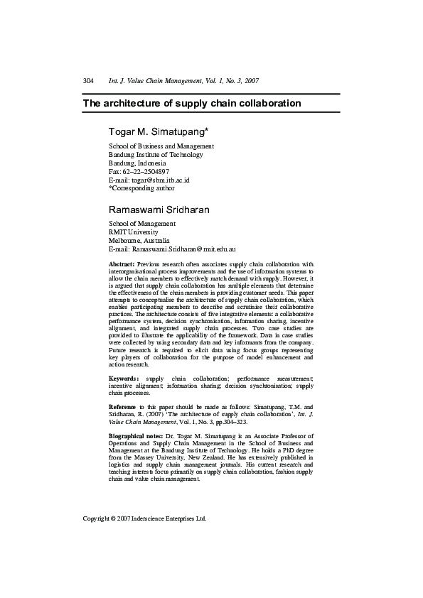 (PDF) The architecture of supply chain collaboration
