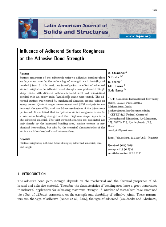 (PDF) Influence of Adherend Surface Roughness on the Adhesive Bond Strength