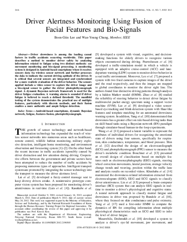 (PDF) Driver Alertness Monitoring Using Fusion of Facial Features and ...