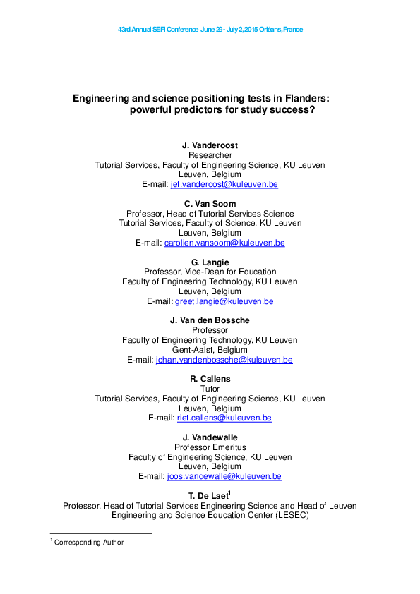 (PDF) Engineering and science positioning tests in Flanders: powerful ...