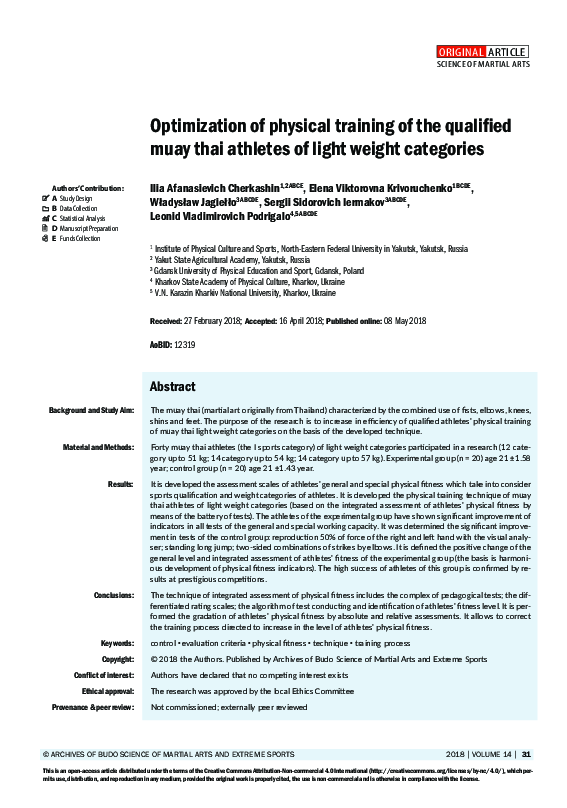 (PDF) Optimization of physical training of the qualified muay thai ...