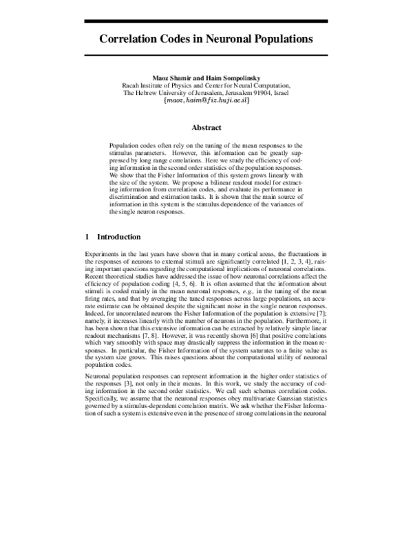 (PDF) Correlation Codes in Neuronal Populations