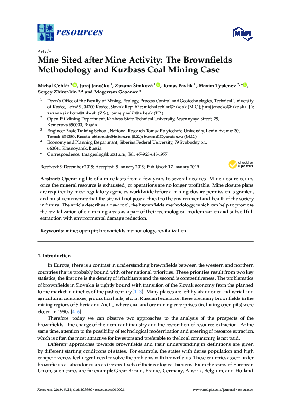 (PDF) Mine Sited after Mine Activity: The Brownfields Methodology and ...