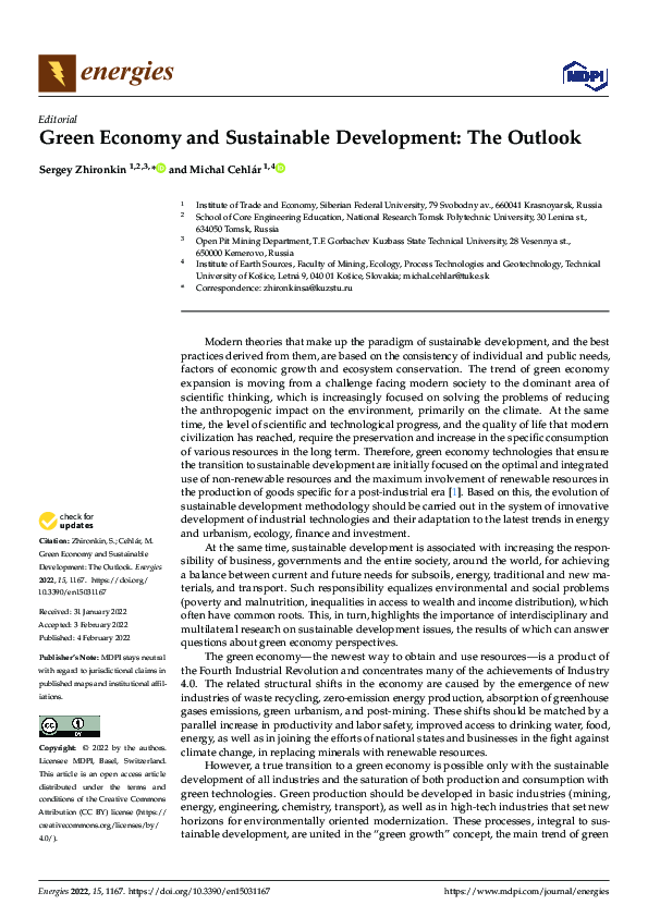 (PDF) Green Economy and Sustainable Development: The Outlook