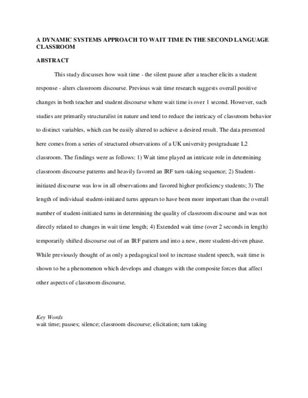 (PDF) A dynamic systems approach to wait time in the second language ...