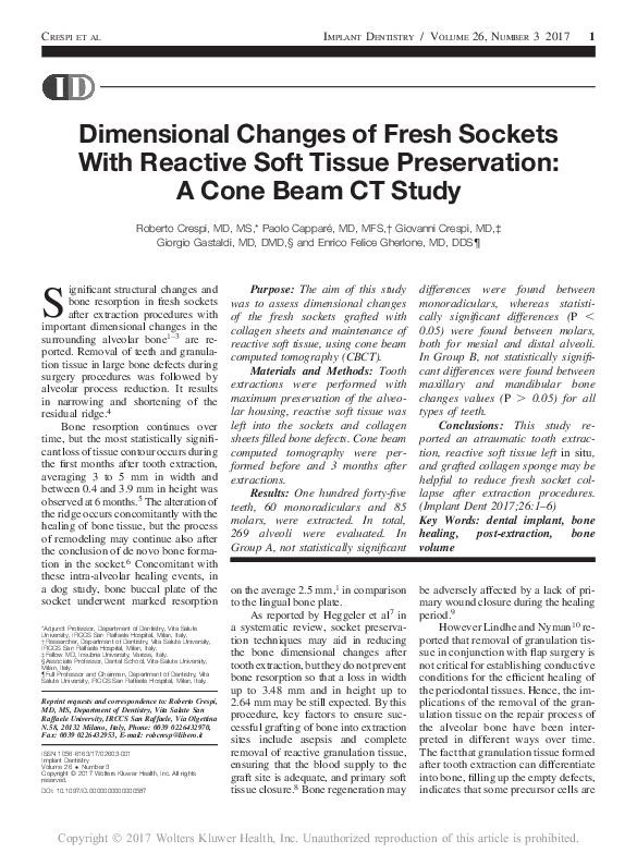 (PDF) Dimensional Changes of Fresh Sockets With Reactive Soft Tissue ...