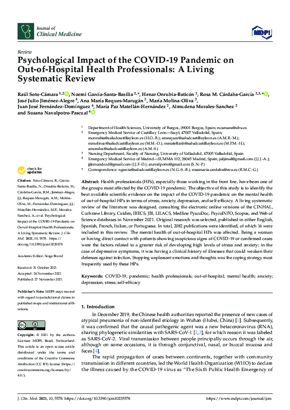 (PDF) Psychological Impact of the COVID-19 Pandemic on Out-of-Hospital ...