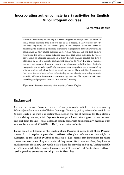 (PDF) Incorporating authentic materials in activities for English Minor ...