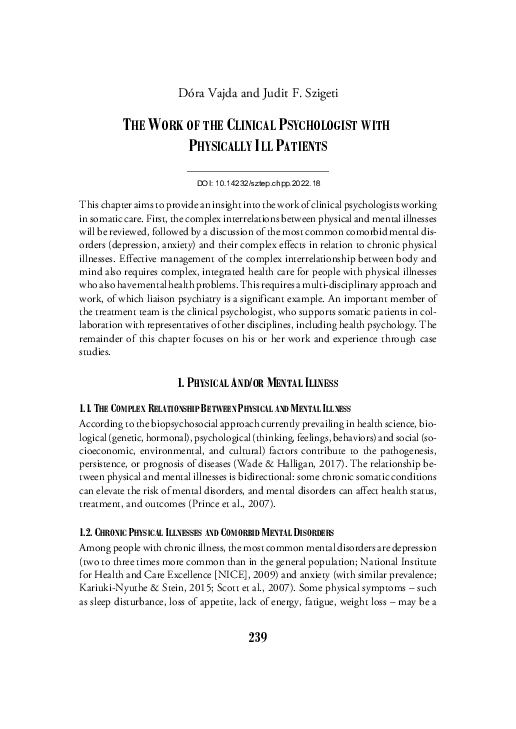 (PDF) The work of the clinical psychologist with physically ill patients Judit Szigeti F