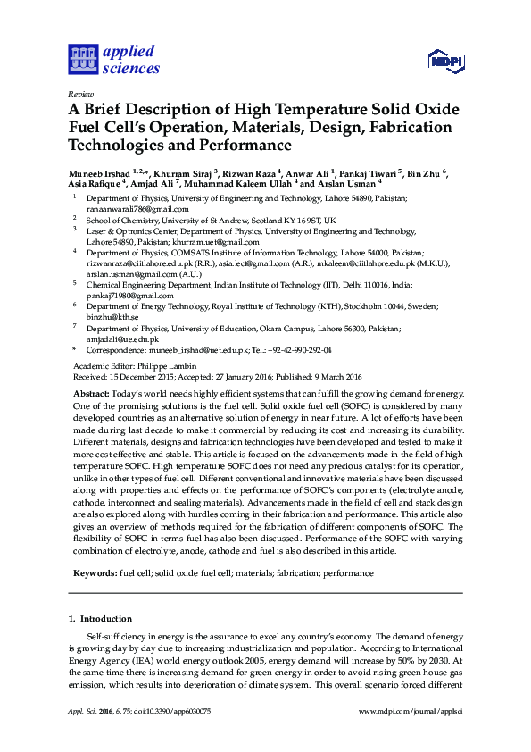 (PDF) A Brief Description of High Temperature Solid Oxide Fuel Cell’s