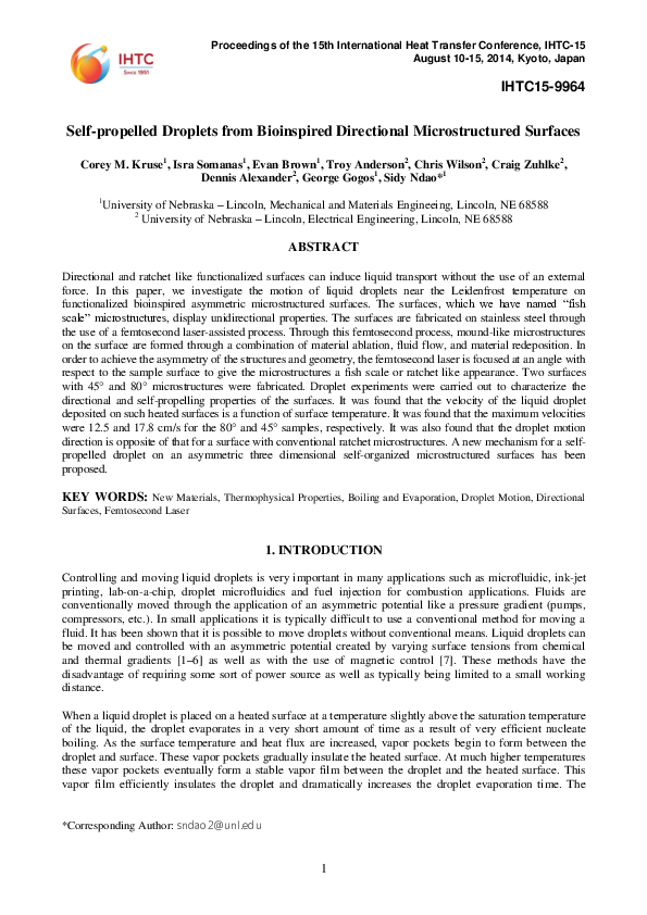 (PDF) Self-propelled Droplets from Bioinspired Directional ...