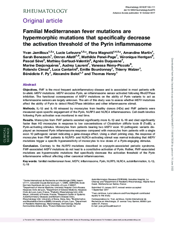 (PDF) Familial Mediterranean fever mutations are hypermorphic mutations ...