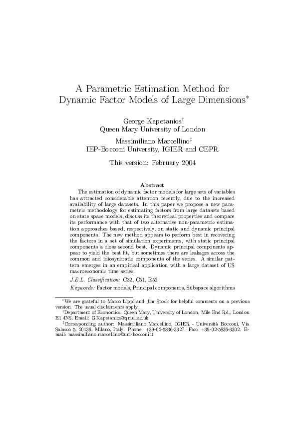 (PDF) A parametric estimation method for dynamic factor models of large ...