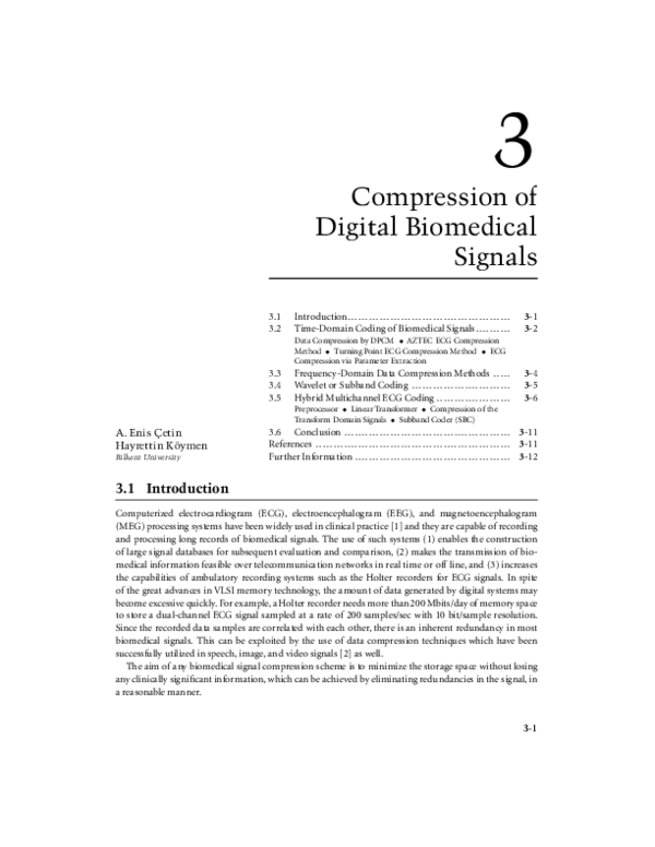 (PDF) Compression of Digital Biomedical Signals Hayrettin Koymen