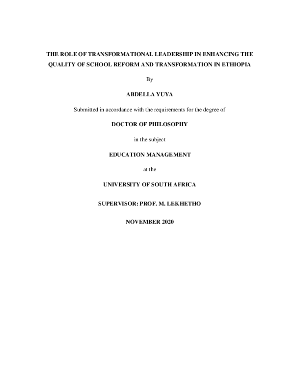 (PDF) The role of transformational leadership in enhancing the quality ...
