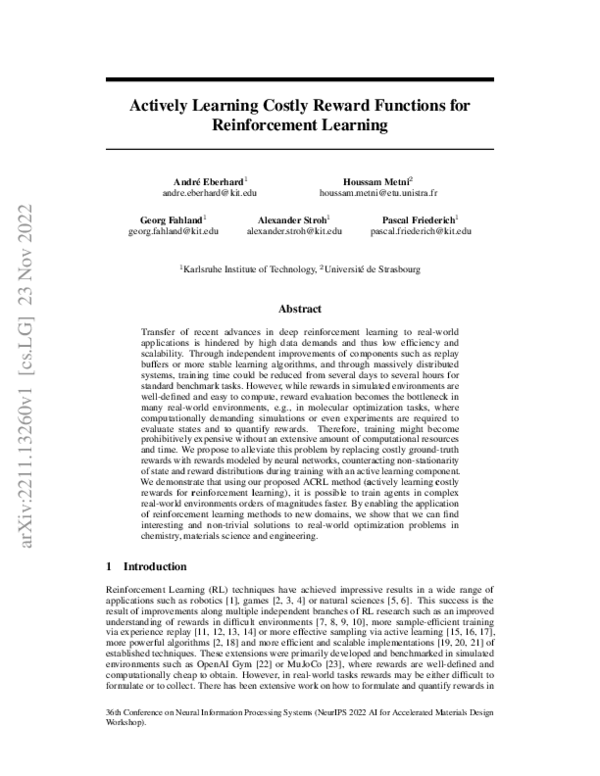 (PDF) Actively Learning Costly Reward Functions for Reinforcement Learning