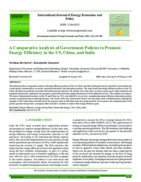 (PDF) A Comparative Analysis of Government Policies to Promote Energy ...