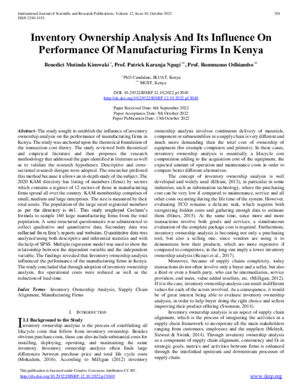 (PDF) Inventory Ownership Analysis And Its Influence On Performance Of ...