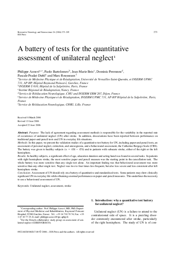 (PDF) A battery of tests for the quantitative assessment of unilateral