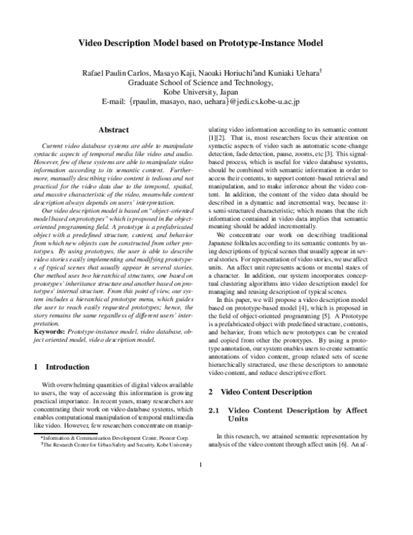 (PDF) Video description model based on prototype-instance model