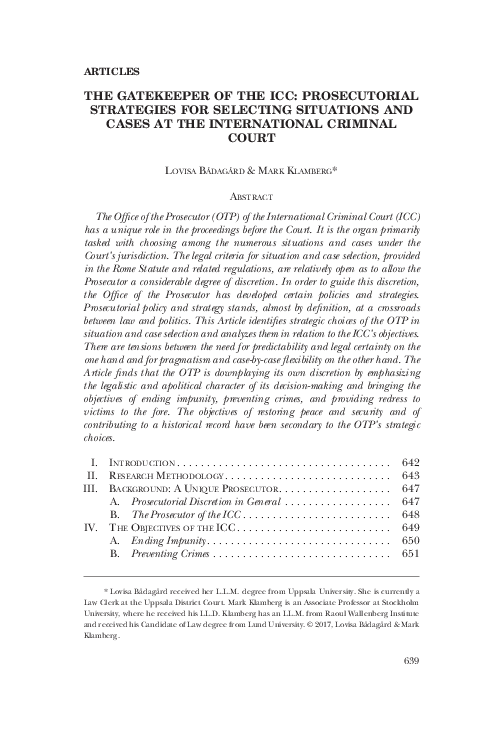 (PDF) The Gatekeeper of the ICC - Prosecutorial Strategies for ...