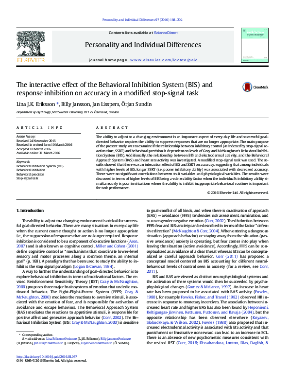 (PDF) The interactive effect of the Behavioral Inhibition System (BIS ...
