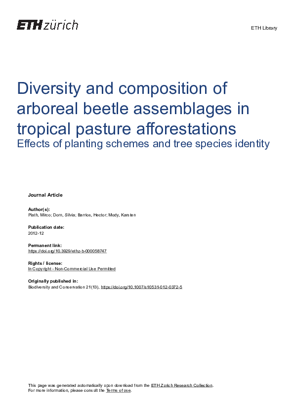 (PDF) Diversity and composition of arboreal beetle assemblages in ...