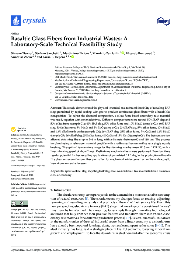  pdf basaltic glass fibers from industrial wastes a laboratory scale
