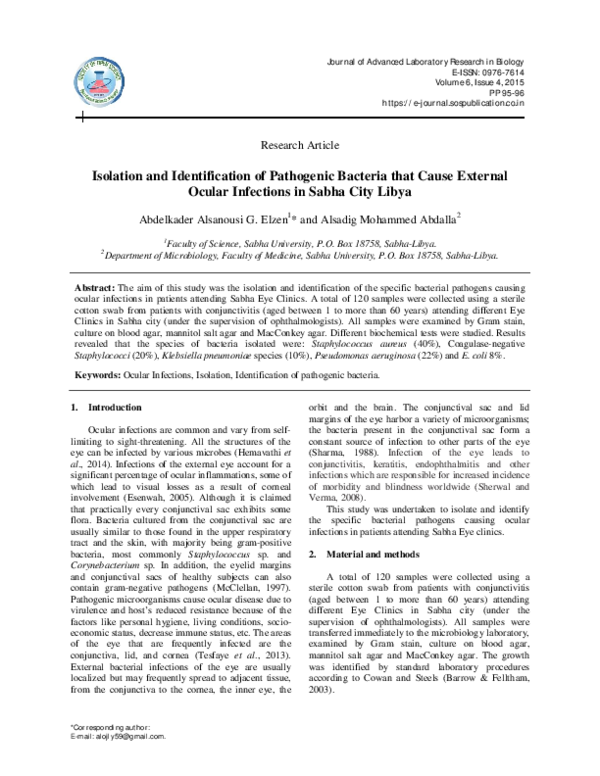 (PDF) Isolation and Identification of Pathogenic Bacteria that Cause ...