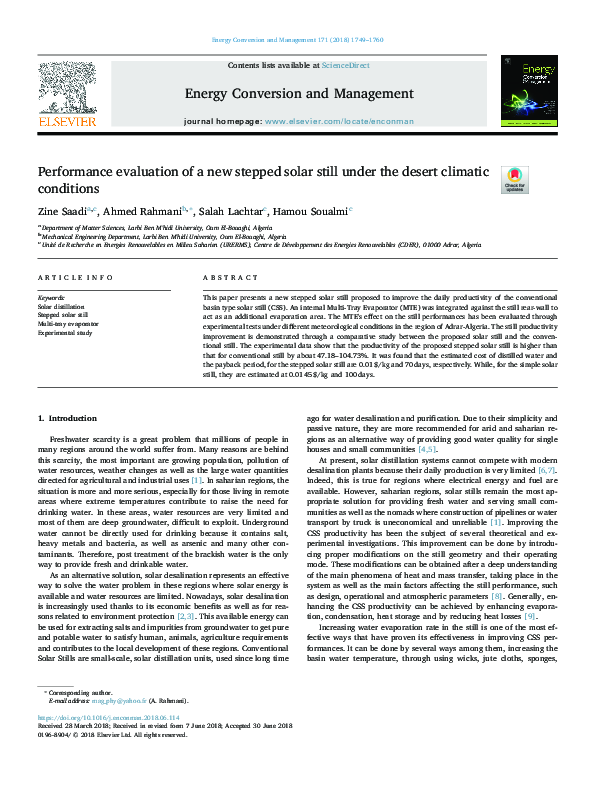 (PDF) Performance evaluation of a new stepped solar still under the ...