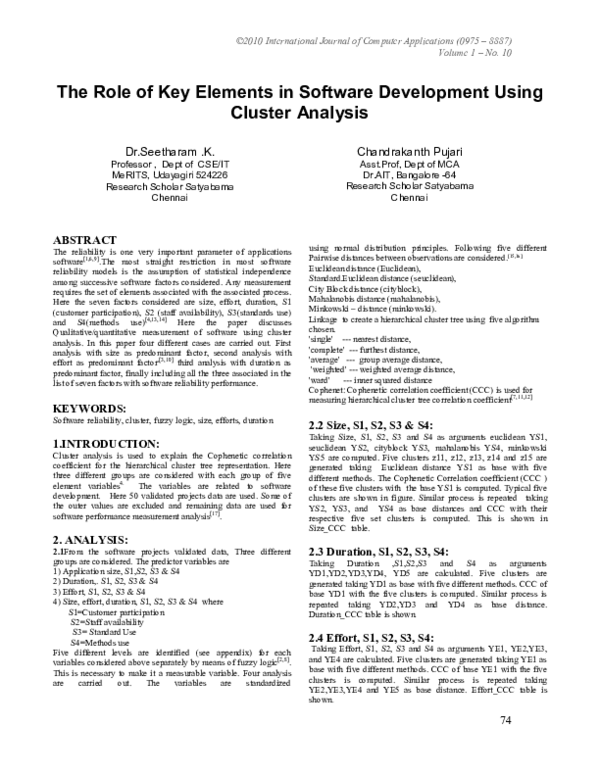 (PDF) The Role of Key Elements in Software Development using Cluster ...