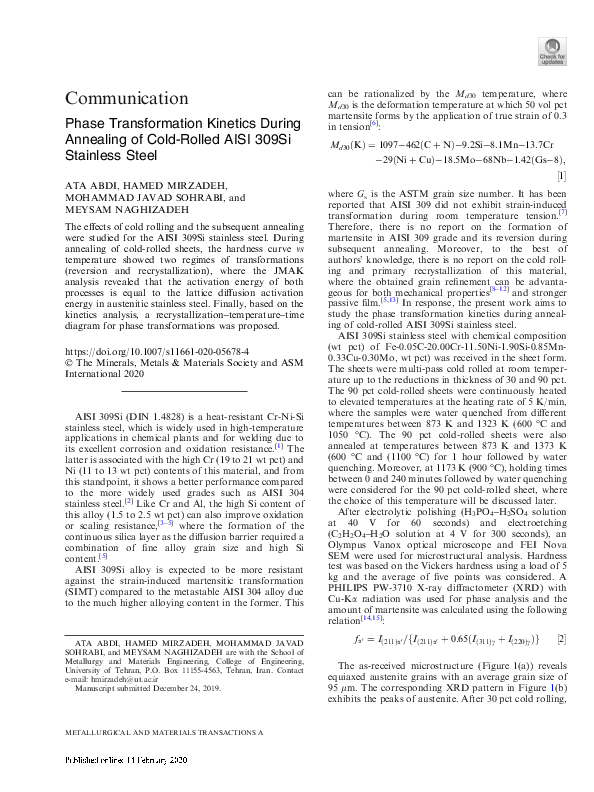 (PDF) Phase Transformation Kinetics During Annealing of Cold-Rolled ...