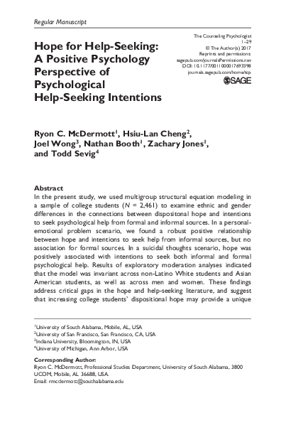 (PDF) Hope for Help-Seeking: A Positive Psychology Perspective of ...