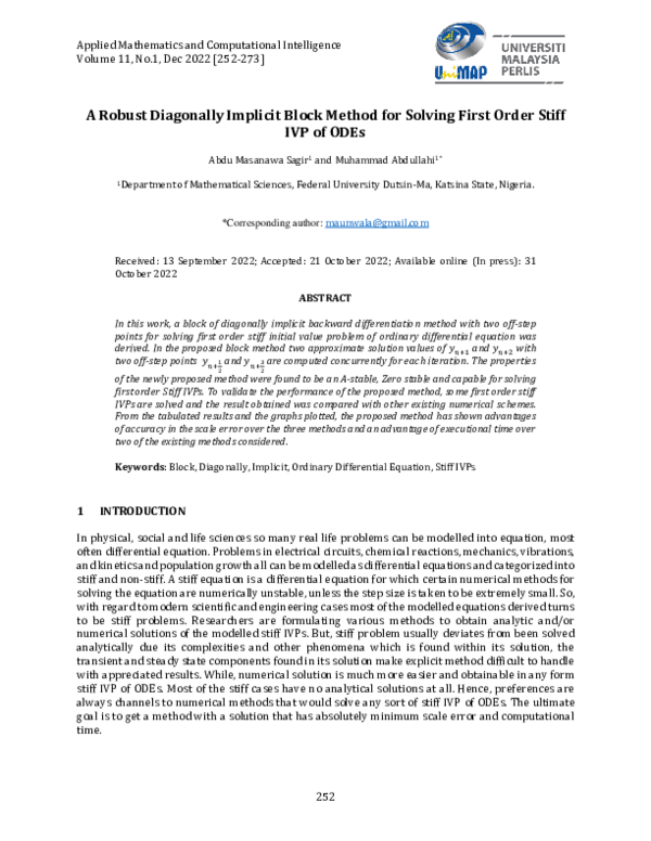 (PDF) A Robust Diagonally Implicit Block Method for Solving First Order ...