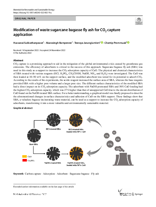 (PDF) Modification of waste sugarcane bagasse fly ash for CO2 capture ...