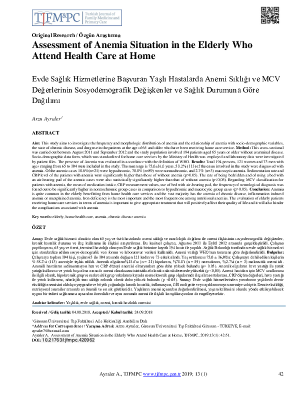 (PDF) Assessment of Anemia Situation in the Elderly Who Attend Health ...