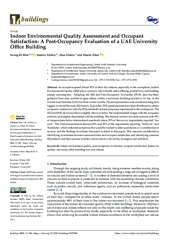 (PDF) Indoor Environmental Quality Assessment and Occupant Satisfaction ...