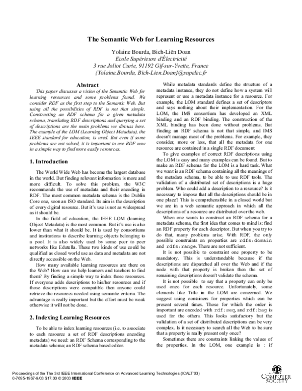 (PDF) The semantic Web for learning resources